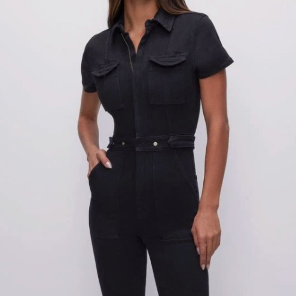 Good American - Fit For Success Denim Jumpsuit in Black - XL